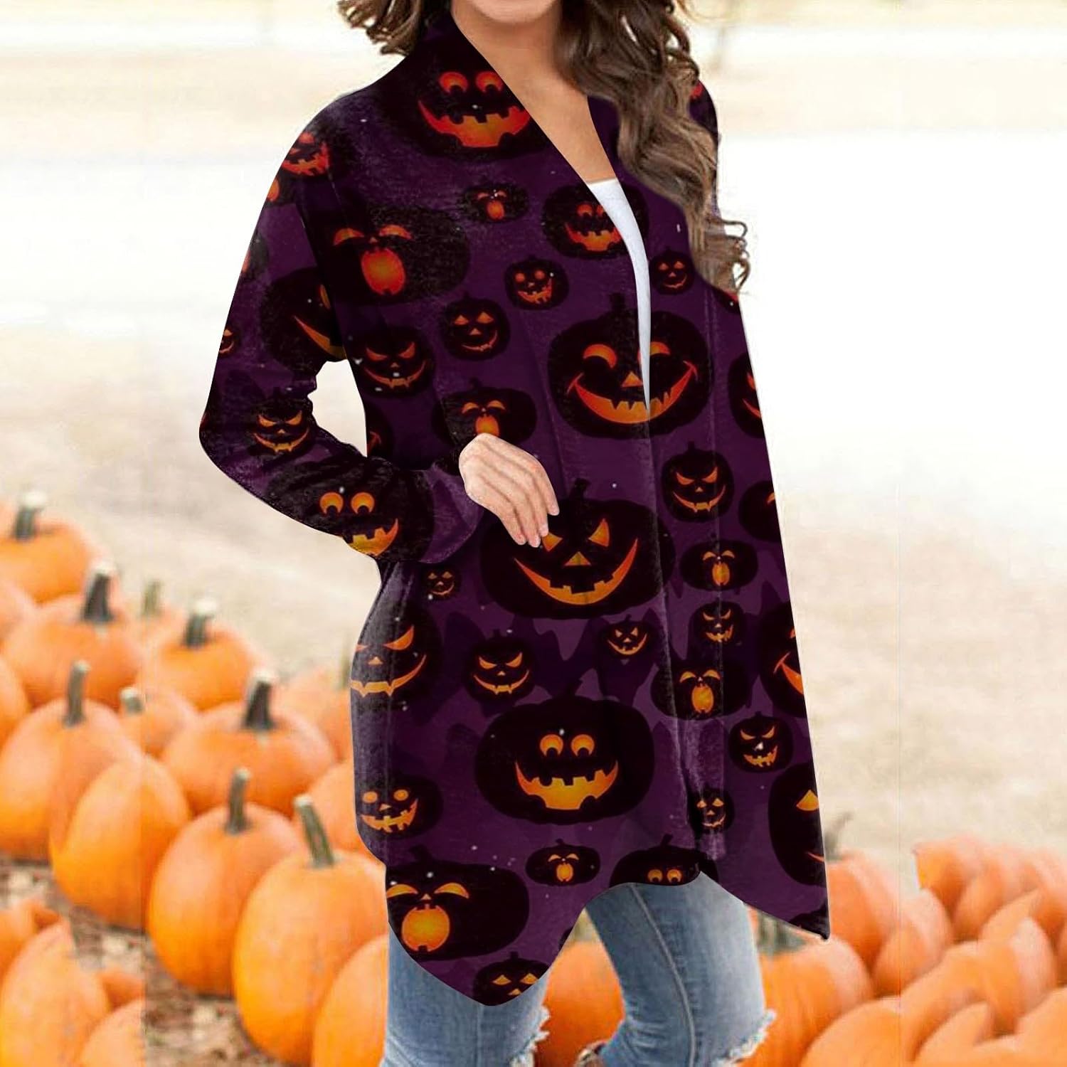 COTECRAM Disfraces de Halloween para mujer 2023, otoño, talla grande, parte delantera abierta, cárdigan largo, suéter ligero para exteriores