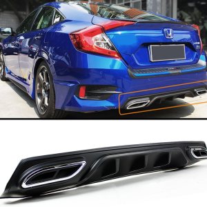 Difusor de parachoques trasero de aleta de tiburón negro con punta de escape decorativa compatible con Honda Civic 4 puertas Sedan 2016-2018 Difusor de parachoques trasero de aleta de tiburón negro con punta de escape decorativa compatible con Honda Civic 4 puertas Sedan 2016-2018