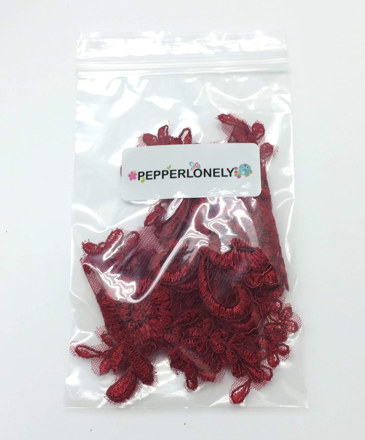 PEPPERLONELY 1 par de parches de tela de encaje fino bordados adornos apliques decoración de vestido, rojo vino, 10 x 6 pulgadas