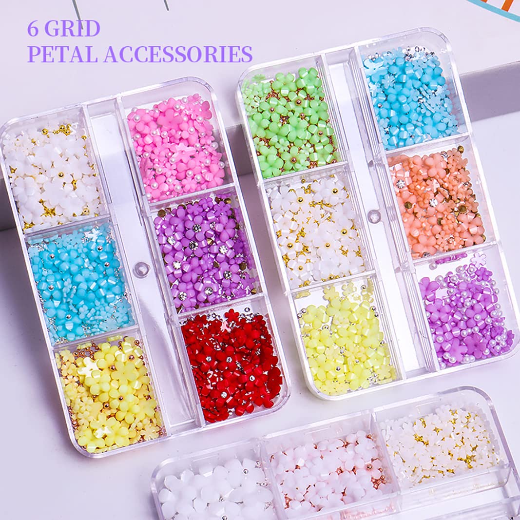 XEAOHESY 2 cajas de flores 3D para uñas, dijes de uñas de flores con cuentas de caviar de metal, perlas, flores de resina, diseño de uñas,