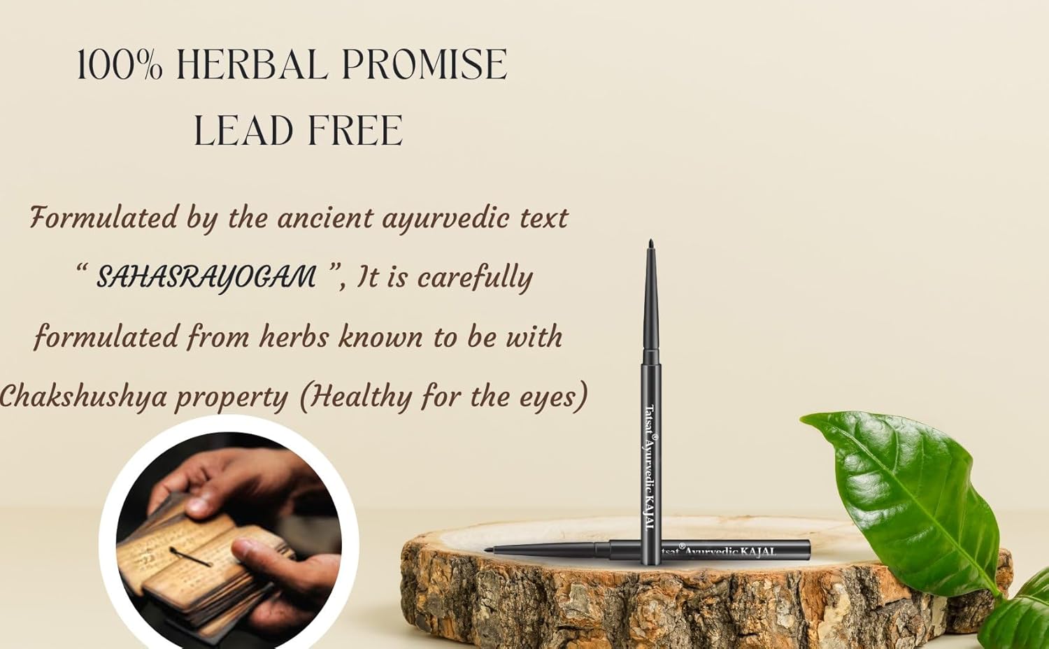 TATSAT-100% Natural Ayurveda a base de hierbas Kajal Lápiz delineador de ojos hecho de Thriphala SOOT