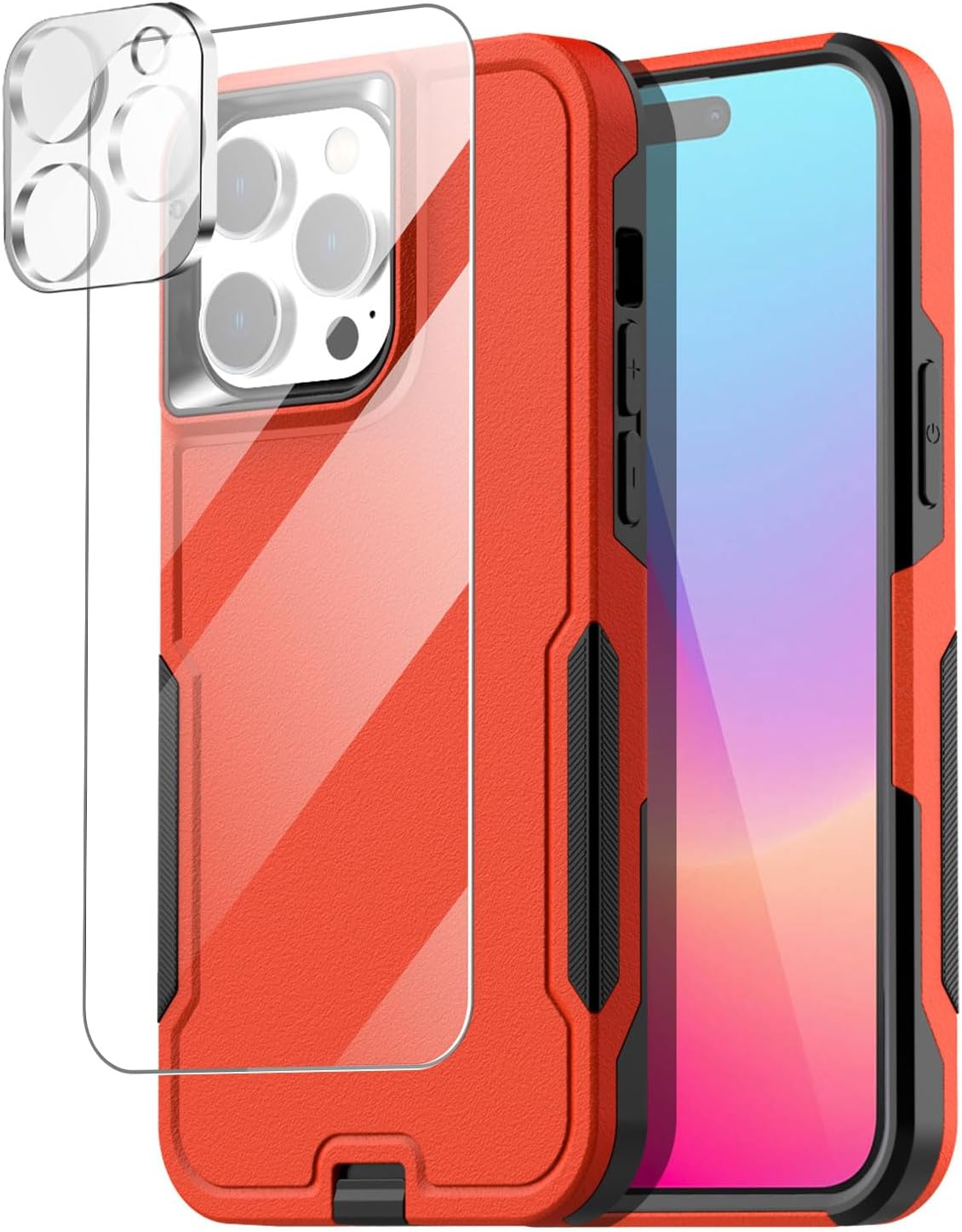 AICase Funda para iPhone 15 Pro con protector de pantalla de vidrio + lente de cámara, resistente protección contra caídas, cuerpo completo,