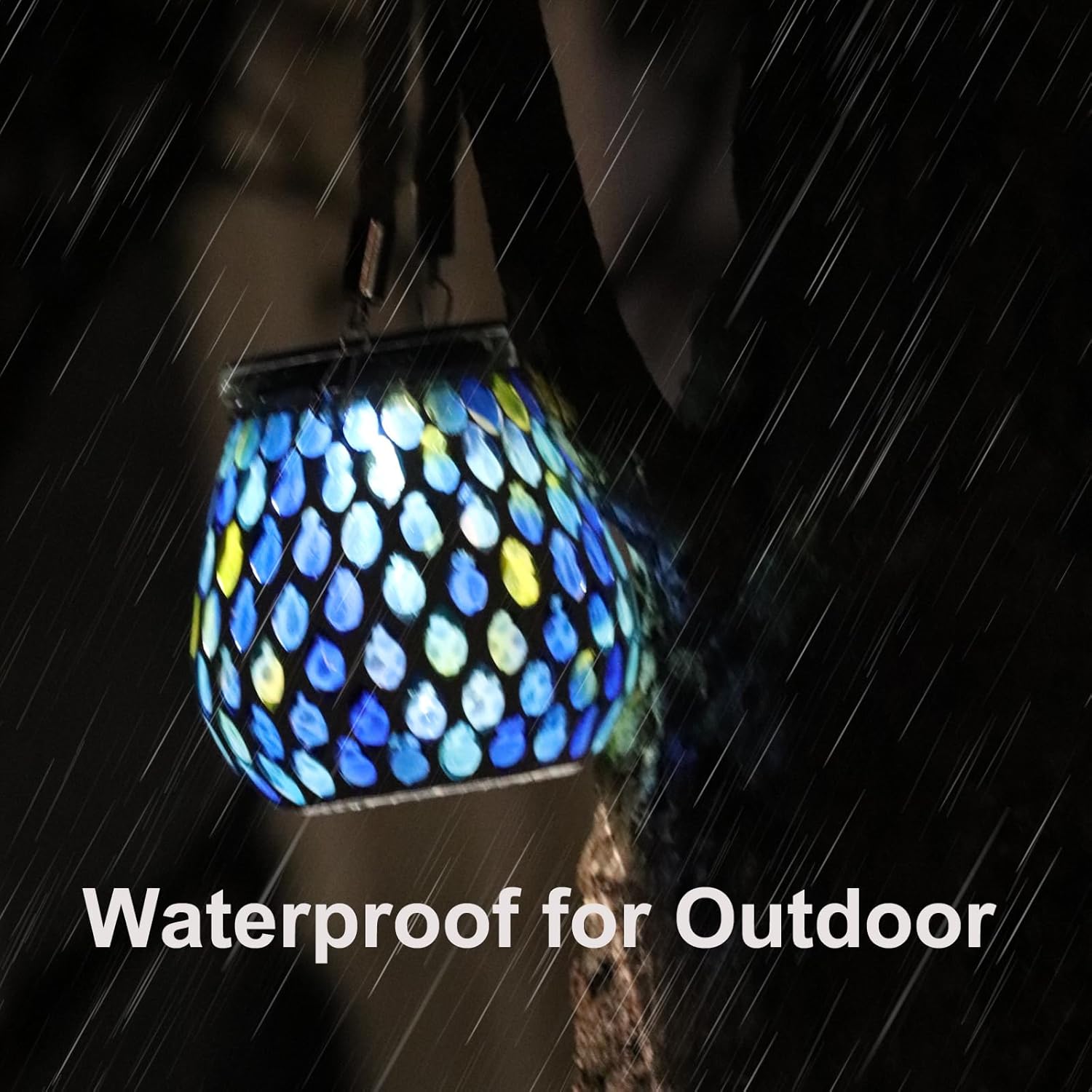 Luces solares para exteriores con tarro de vidrio de mosaico de varios colores, faroles de energía solar, luces colgantes de noche, lámparas LED de