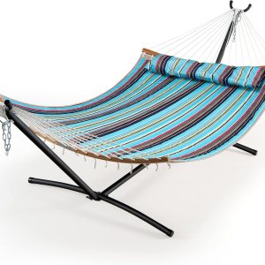 Giantex Hamaca con soporte incluido, hamaca para exteriores con altura ajustable de 6 niveles, bolsa de transporte, barras de bambú y almohada Giantex Hamaca con soporte incluido, hamaca para exteriores con altura ajustable de 6 niveles, bolsa de transporte, barras de bambú y almohada