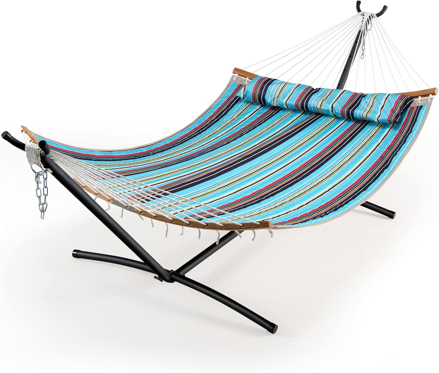 Giantex Hamaca con soporte incluido, hamaca para exteriores con altura ajustable de 6 niveles, bolsa de transporte, barras de bambú y almohada