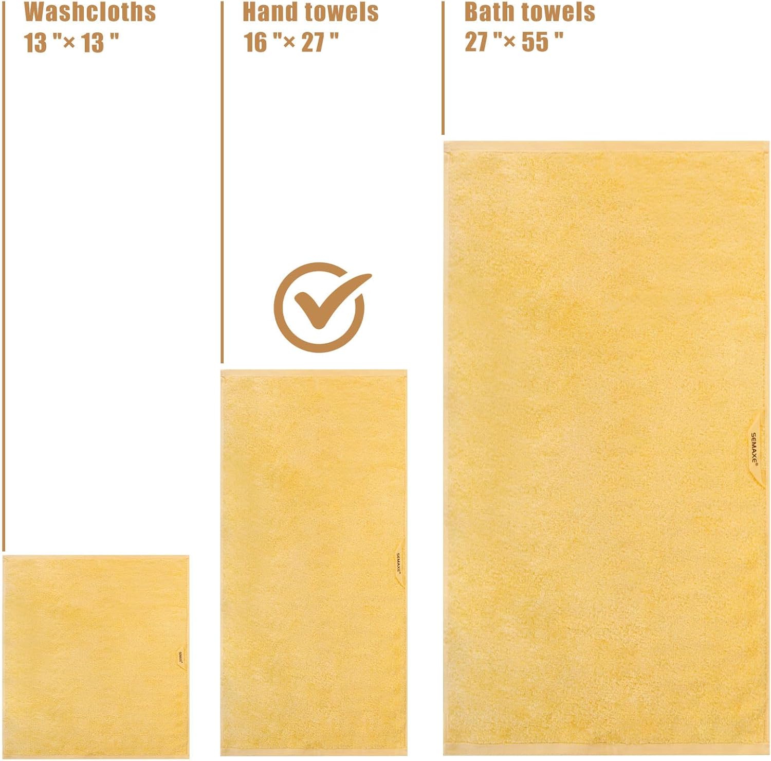 SEMAXE – Toalla de mano 100% algodón, toalla suave y altamente absorbente, calidad de hotel y spa, 16 x 27 pulgadas, 1 toalla de mano amarilla
