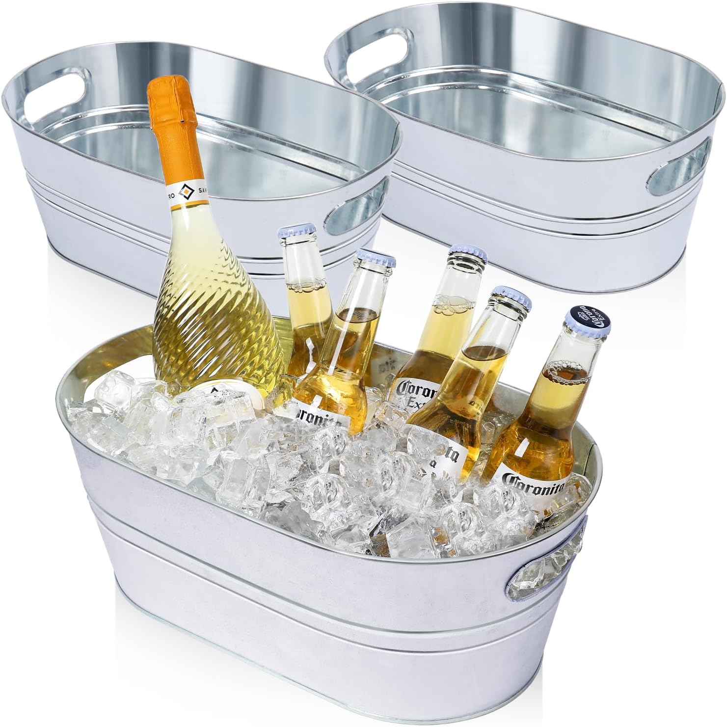 3 piezas de tina galvanizada de 3 galones, cubos de metal para bebidas de cerveza para fiestas, tina de bebidas de cerveza con asas de transporte