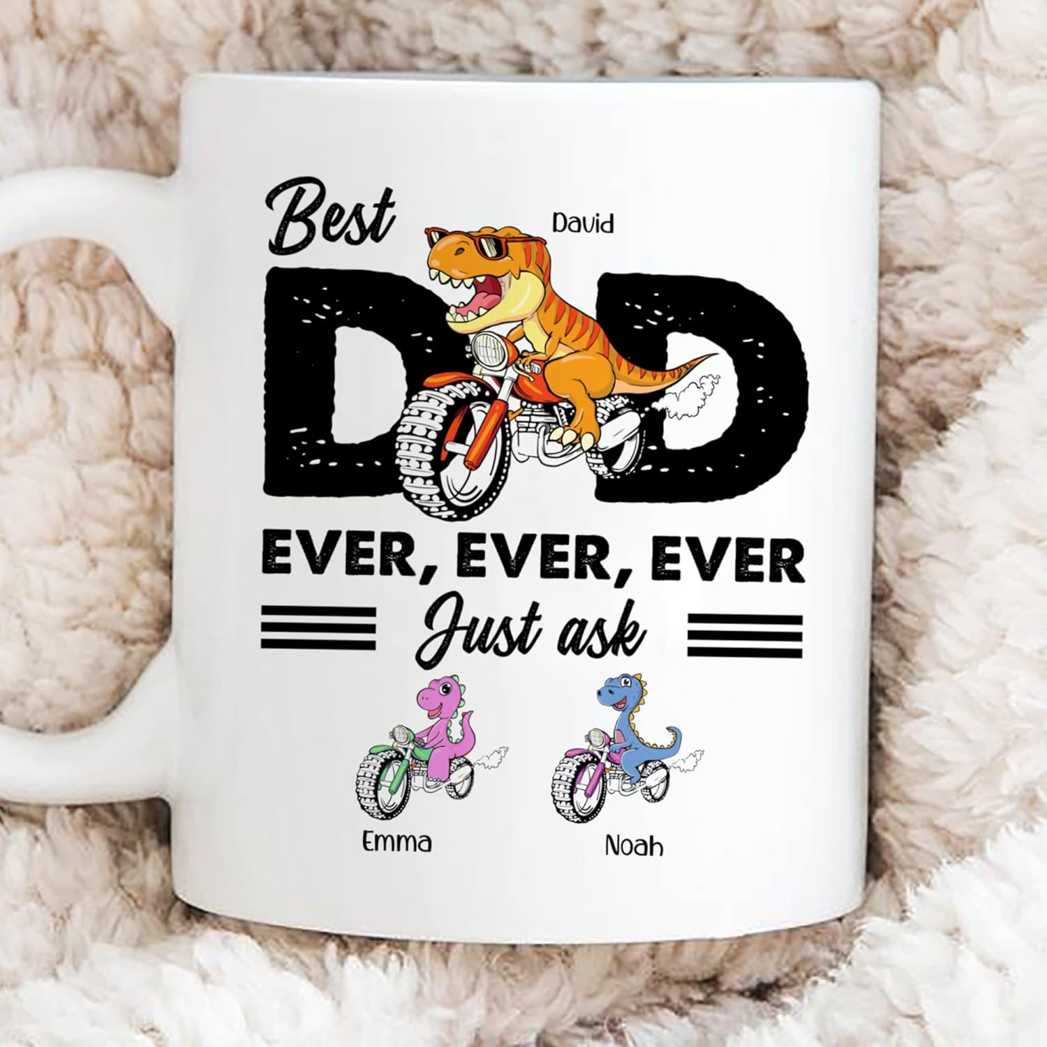 Gossby Taza de café personalizada con texto en inglés “Best Dad Ever” (2 niños)  Taza de papá para papá, esposo  Taza personalizada de 11 onzas y 15