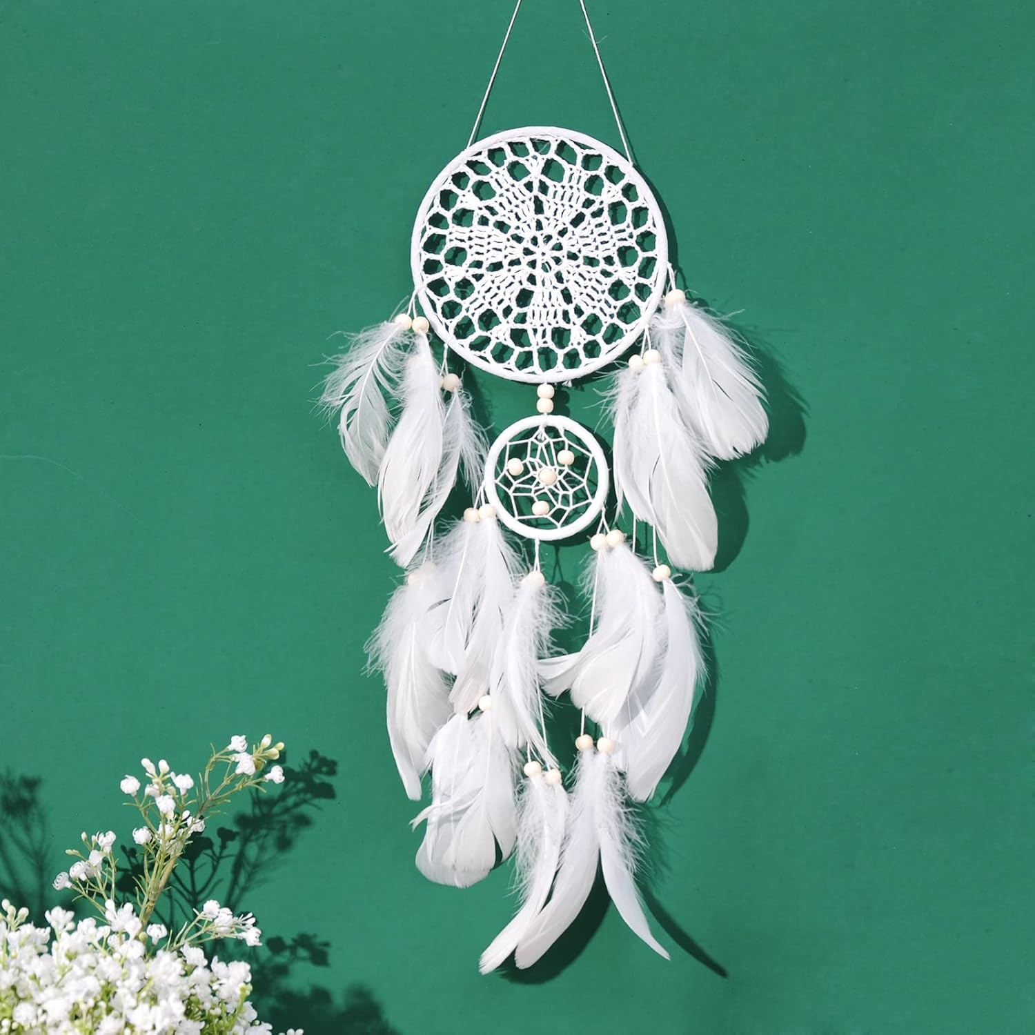 Atrapasueños – Decoración de pared bohemia con plumas de luna y sol, hecha a mano, tradicional, atrapasueños, decoración colgante de pared para