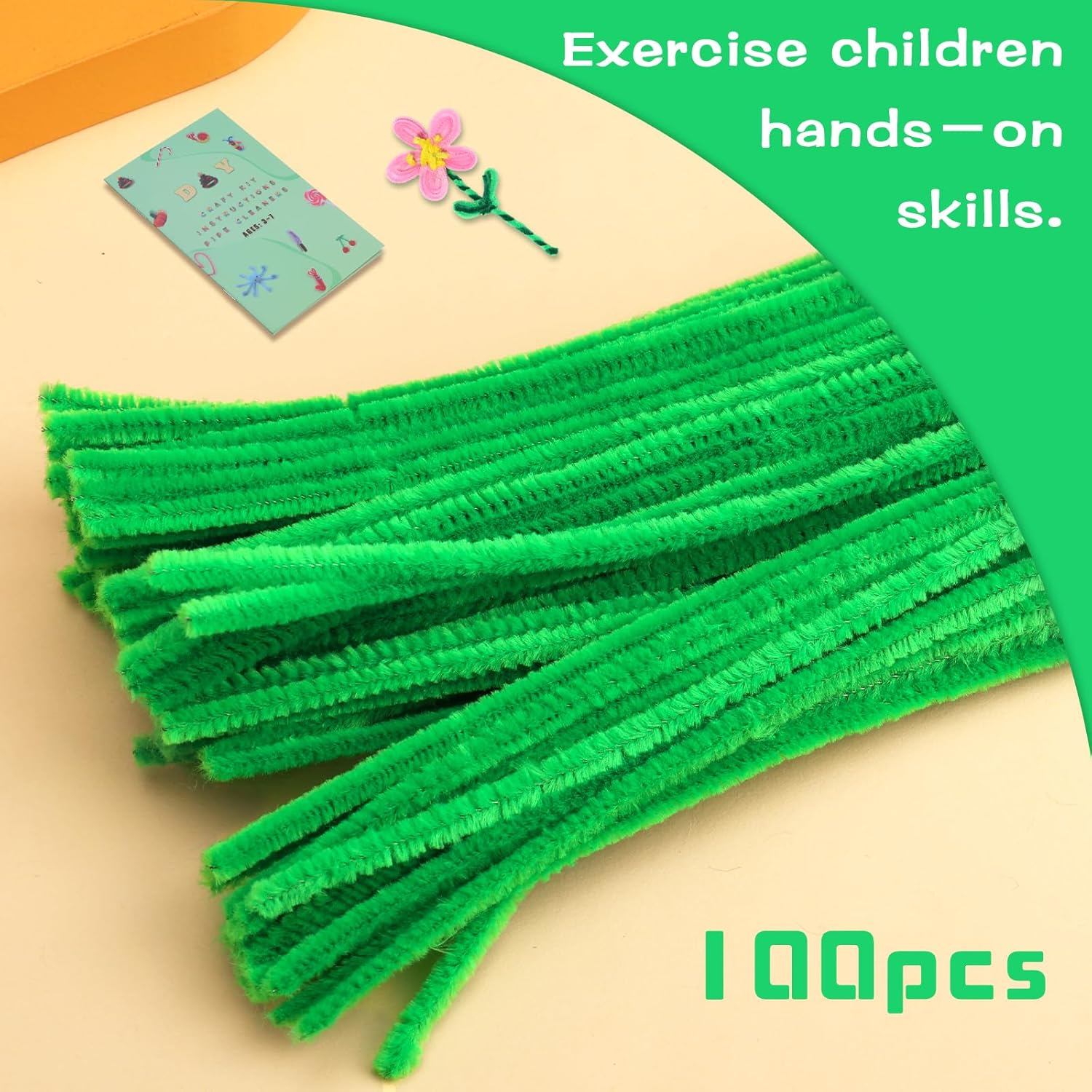 Giwrmu 100 piezas de tallos de felpilla para limpiar pipas color verde fruta, suministros de manualidades de palos peludos, limpiador de tuberías de