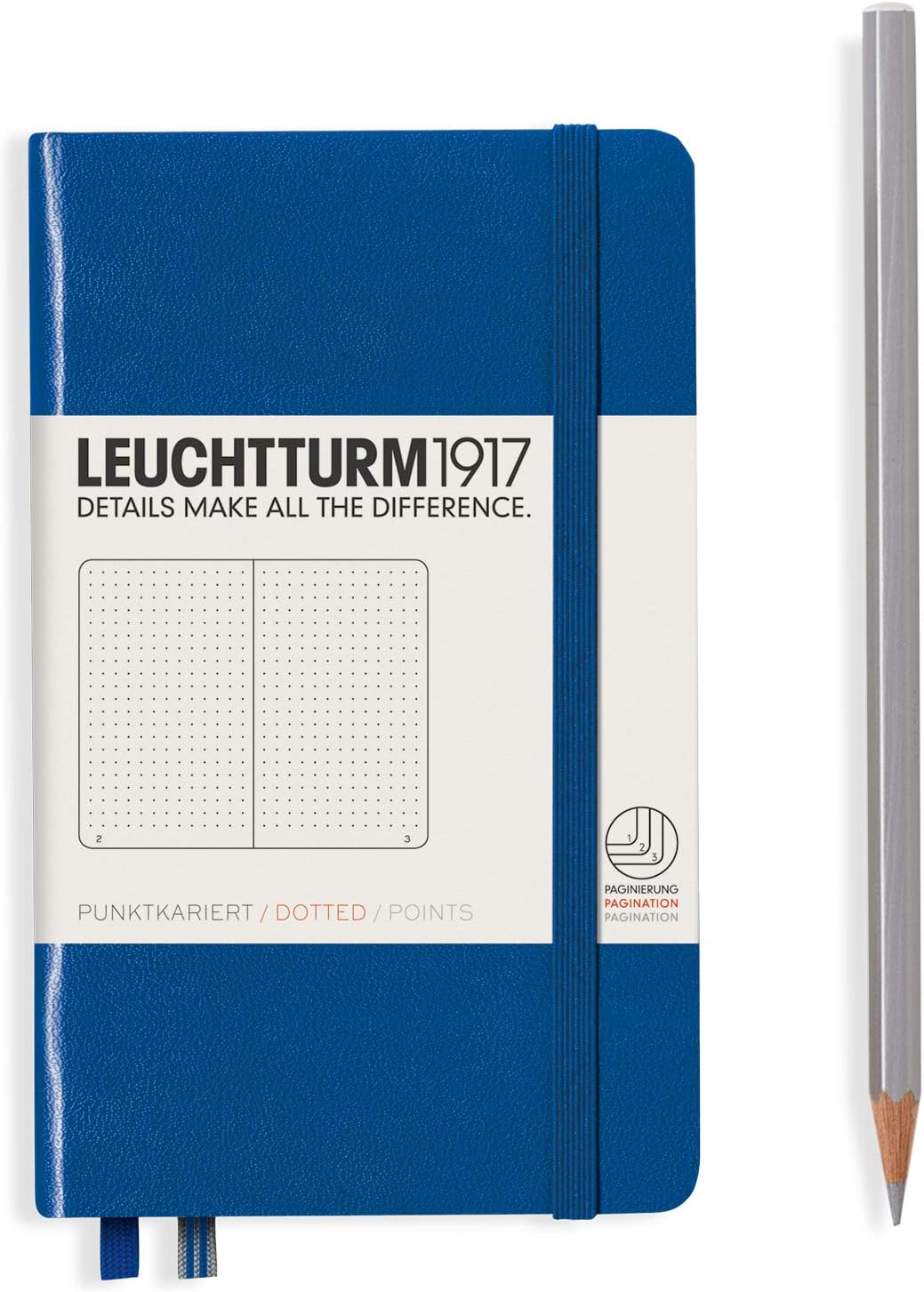 LEUCHTTURM1917 – Cuaderno de tapa dura de bolsillo A6-187 páginas numeradas para escribir y escribir diario (azul real, punteado)