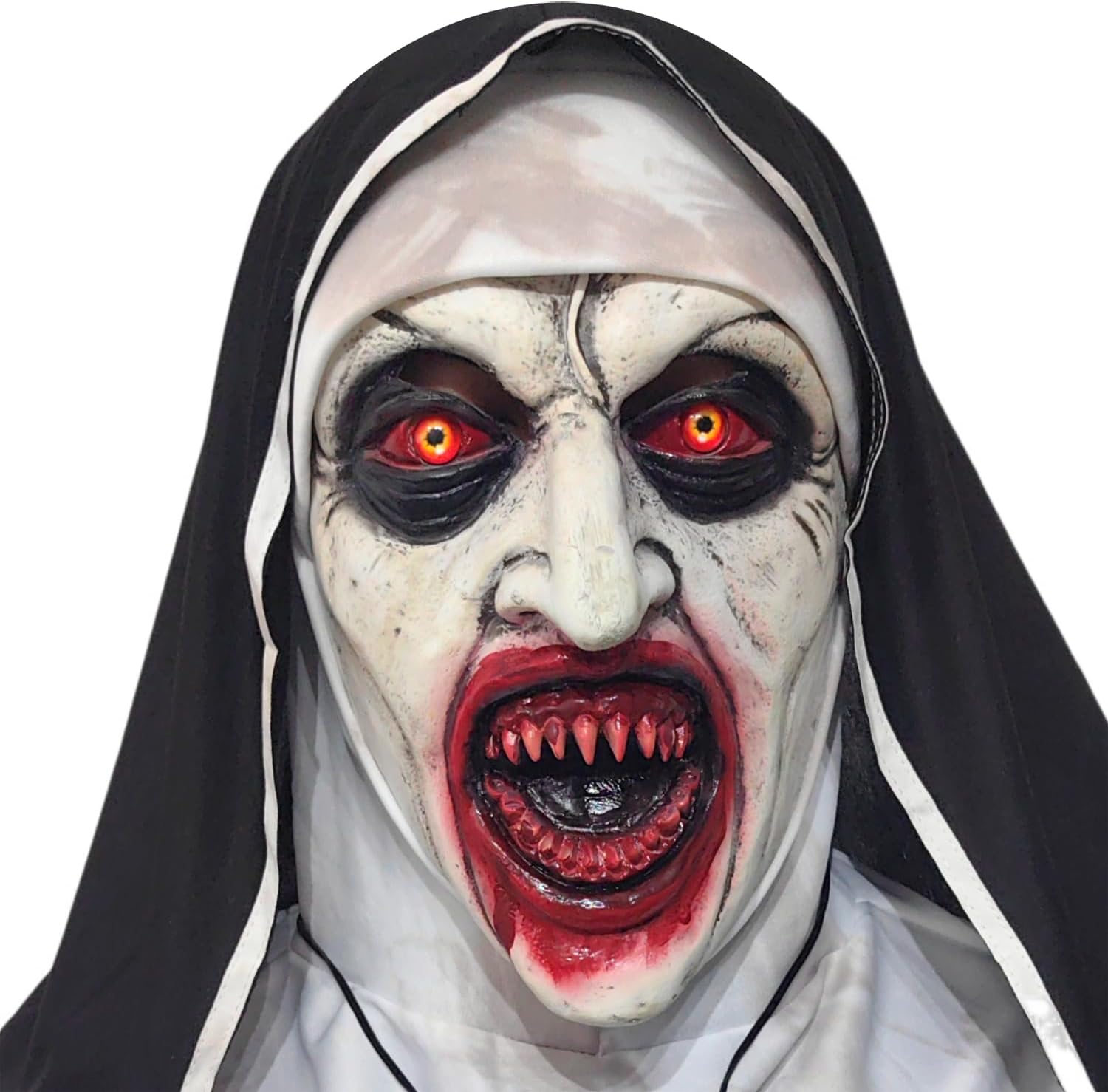 Máscara realista de monja malvada de cabeza completa con collar de cruz, máscara de monja sangrienta aterradora, disfraz de monja de Halloween,