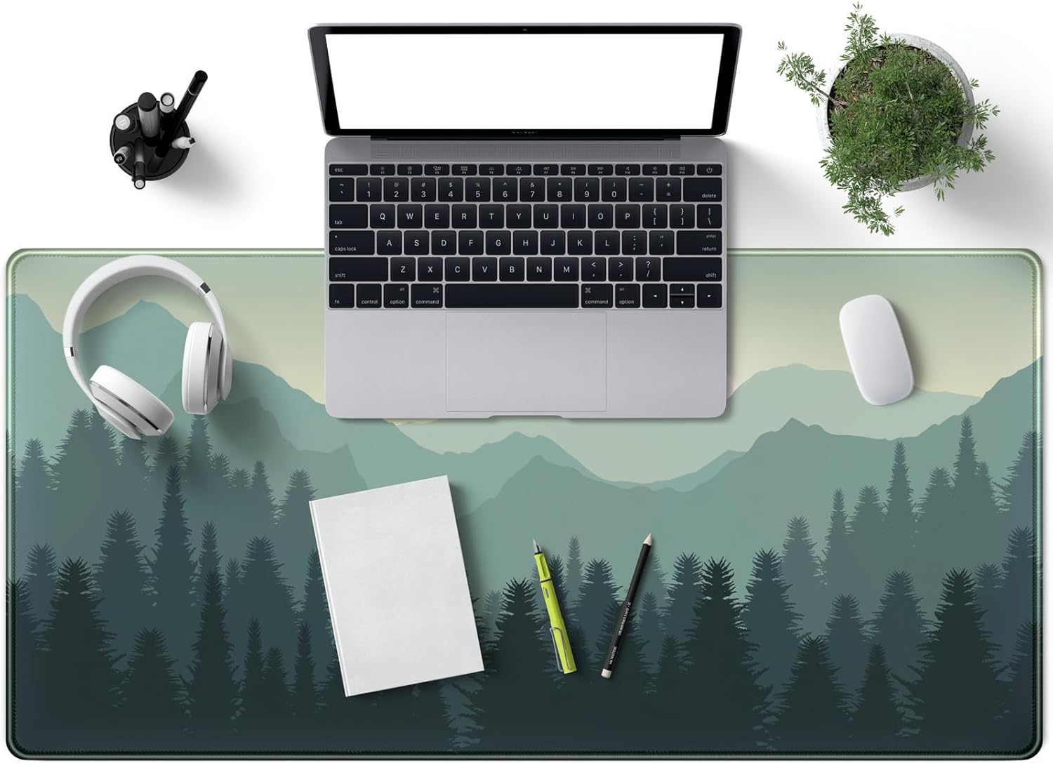 Tapete de escritorio de bosque, grande, XXL, extendido, grande, para juegos, puesta de sol, montañas, paisaje, naturaleza, tapete para teclado,