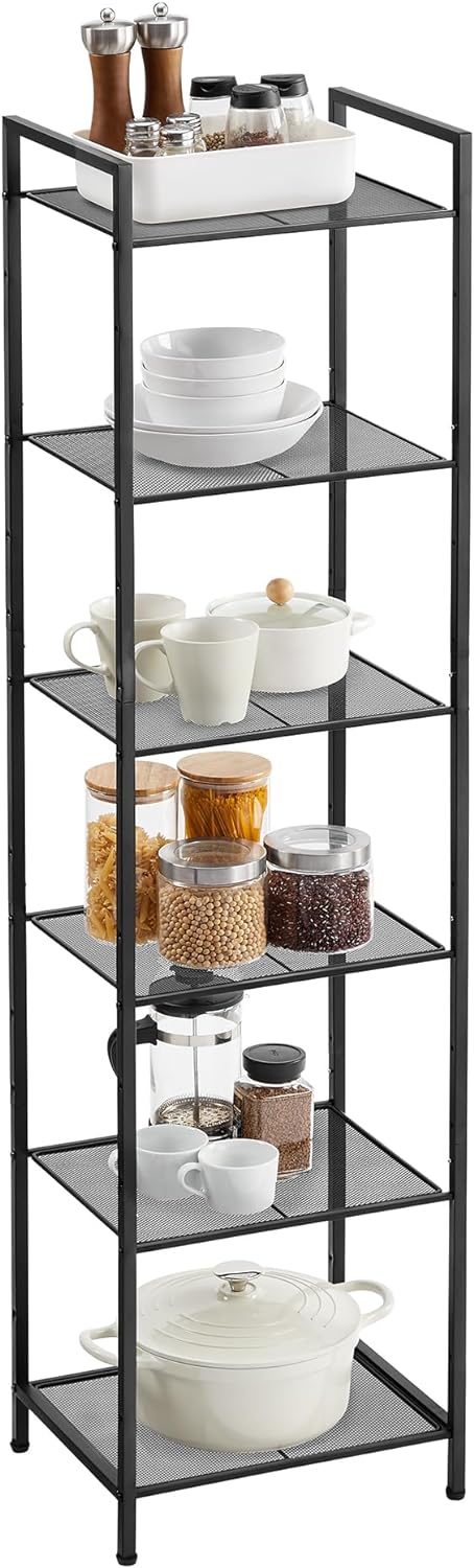 SONGMICS Estante de almacenamiento de 6 niveles, estante de baño, soporte extensible para plantas con estante ajustable, para baño, sala de estar,