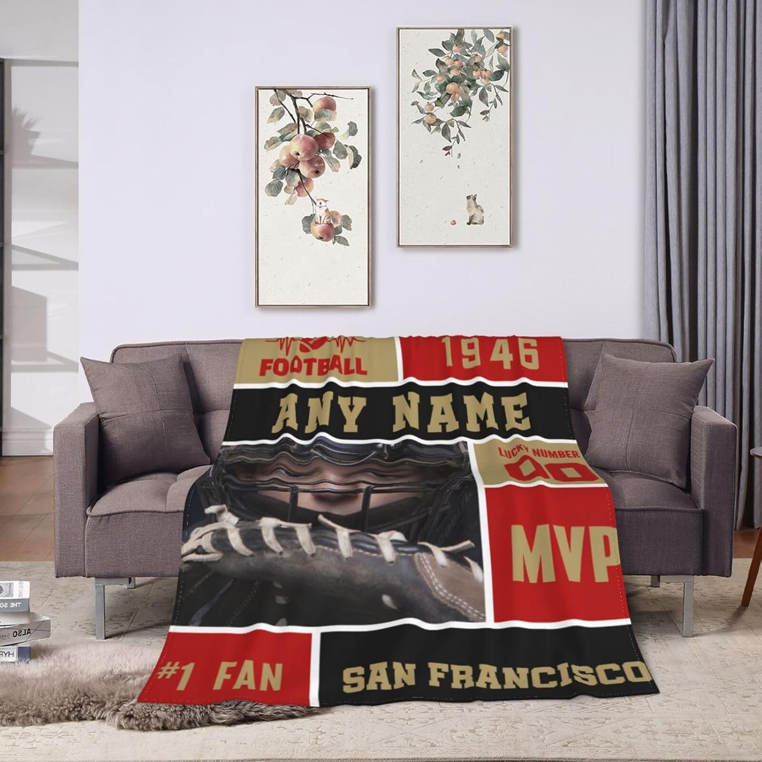 Manta personalizada de San Francisco con foto y número de nombre, manta de franela personalizada para fanáticos del fútbol, regalo conmemorativo