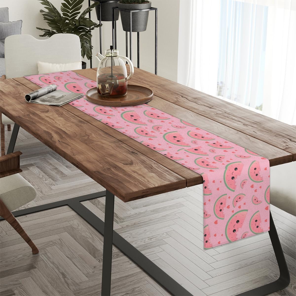 Bonito camino de mesa rosa sandía estilo lino de 13 x 36 pulgadas, camino de mesa rústico de granja, decoración de mesa de cocina, comedor, boda,