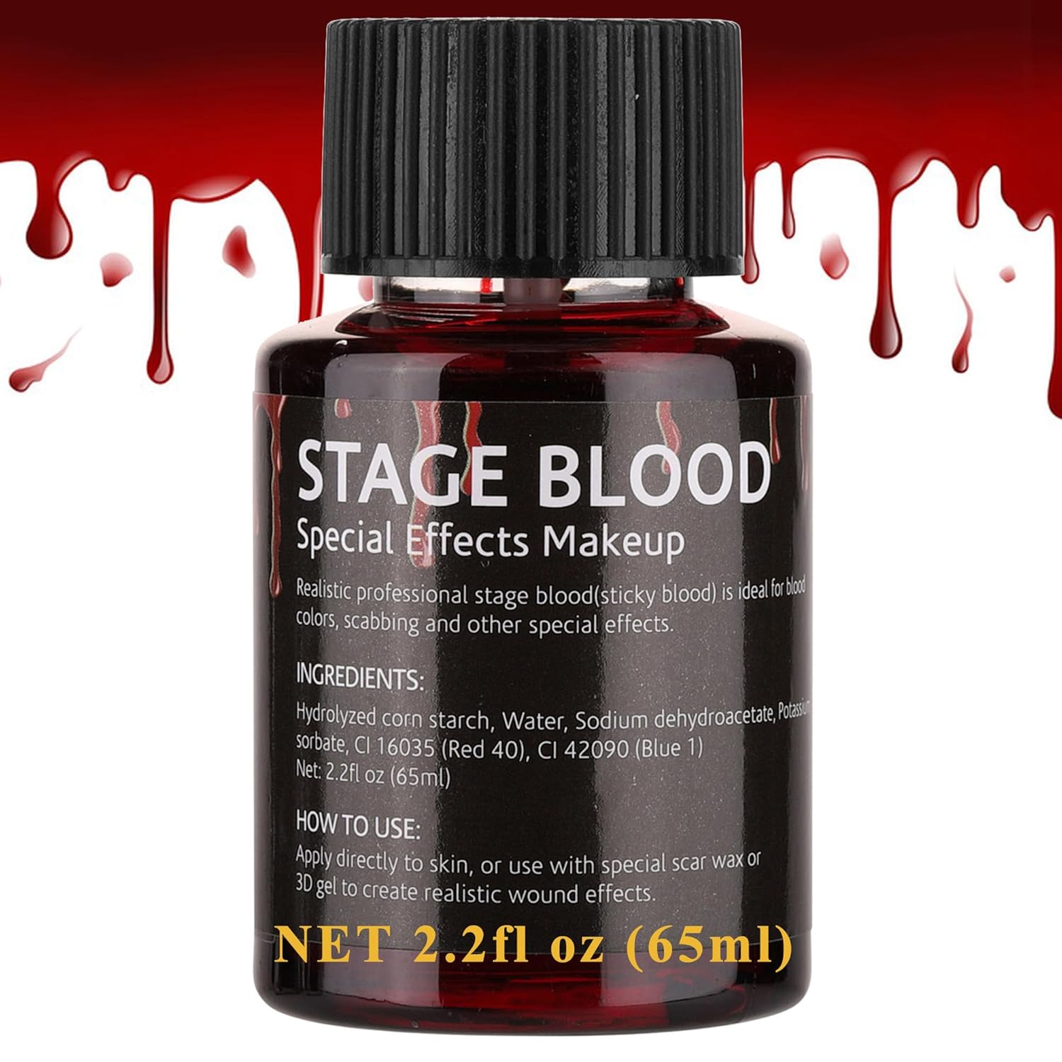 Sangre falsa de escenario, 2.2 oz de sangre falsa comestible efecto realista, maquillaje de sangre pegajosa para ojos, goteos, dientes, boca, nariz,