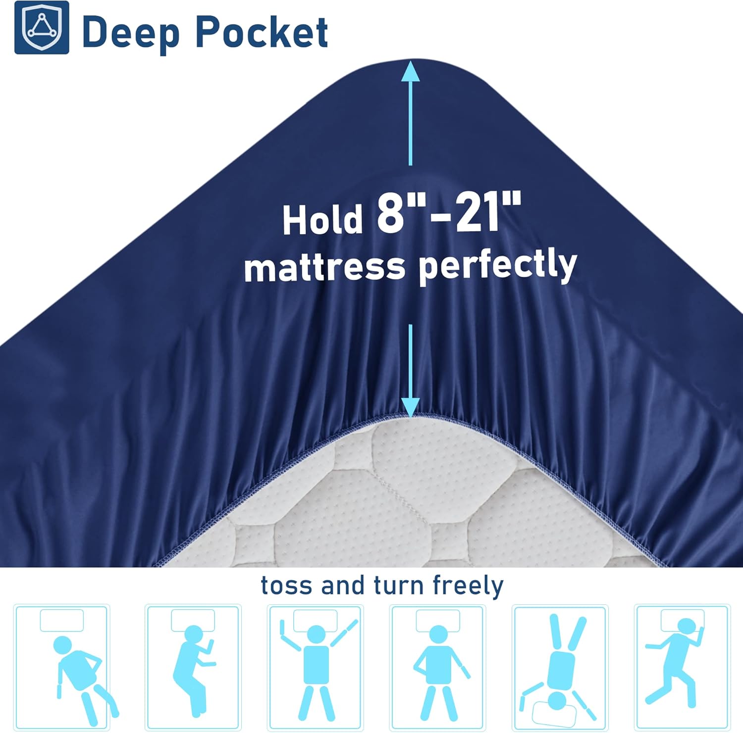 BedLuxury Cubrecolchón corto tamaño Queen, protector acolchado de felpa suave con bolsillo profundo de 8-21 pulgadas, color azul marino