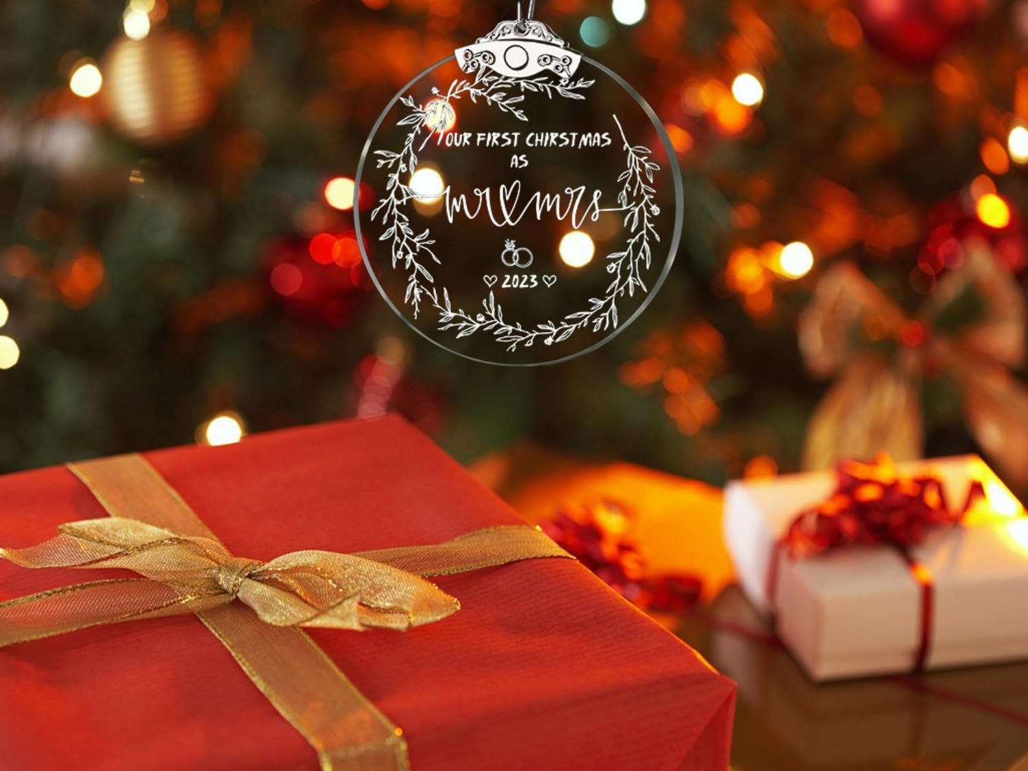Adornos de Navidad, regalos de boda, regalos de despedida de soltera, adorno de boda 2023, regalos de compromiso para parejas recién comprometidas,
