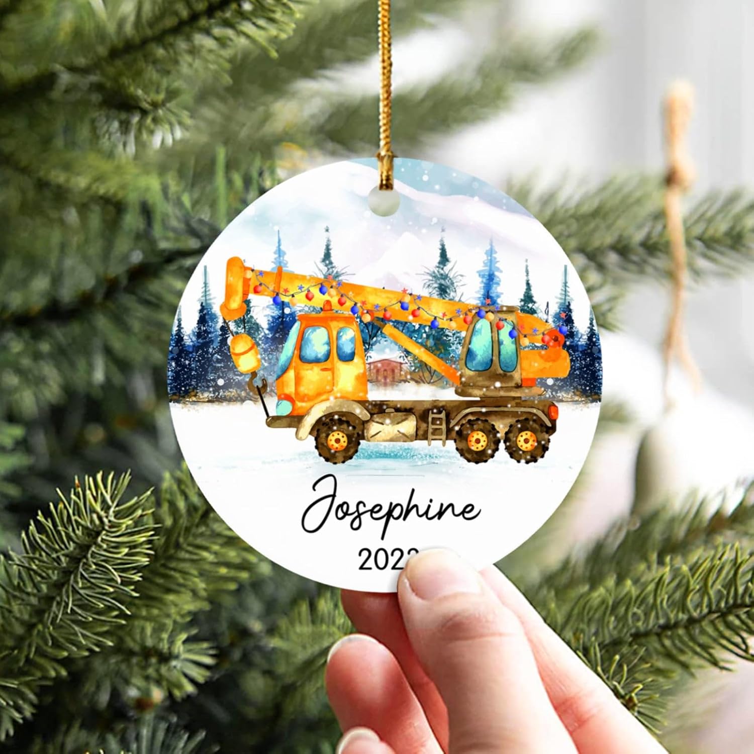 Adorno de Navidad de camión grúa, adorno de Navidad de camión 2024, adornos personalizados para niños, adorno de camión grúa, regalos de Navidad