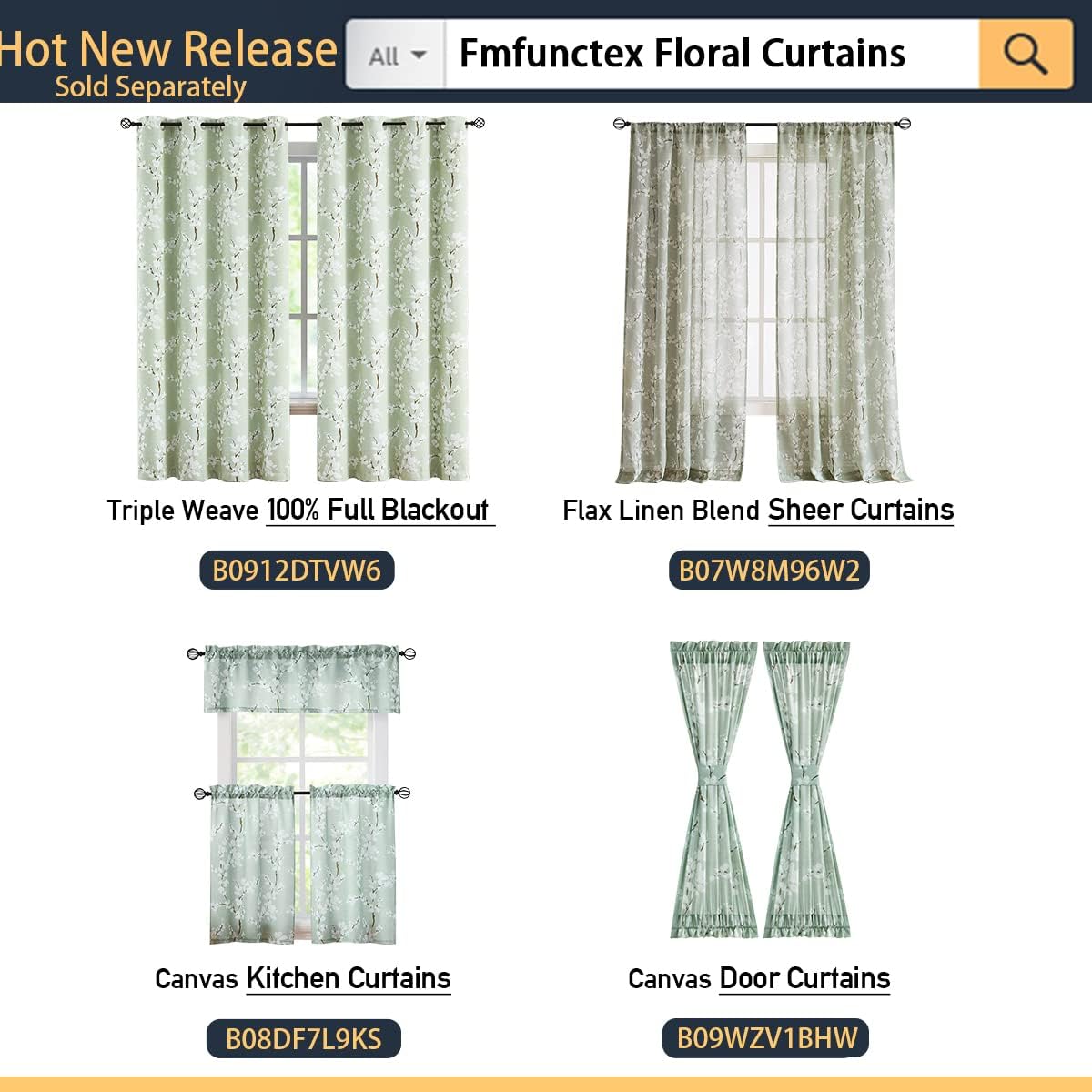 FMFUNCTEX Cortinas semitransparentes para puerta francesa de 40 pulgadas de largo, filtro de luz floral, color gris pardo, paneles de cortina para