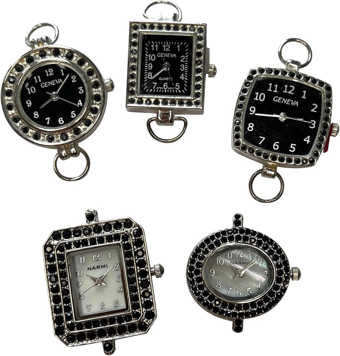 NIMI Juego de 5 piezas de diamantes de imitación brillante y elegante reloj para abalorios y fabricación de joyas (negro)
