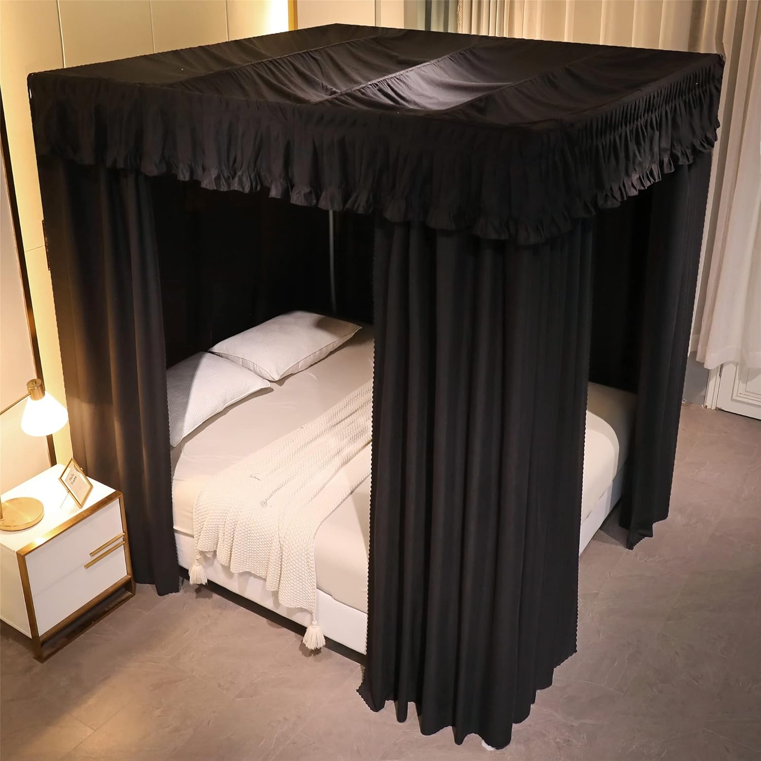 VETHIN Cortinas de techo elástico estilo princesa con cuatro postes de esquina, acogedora y transpirable, mosquitera para decoración de dormitorio