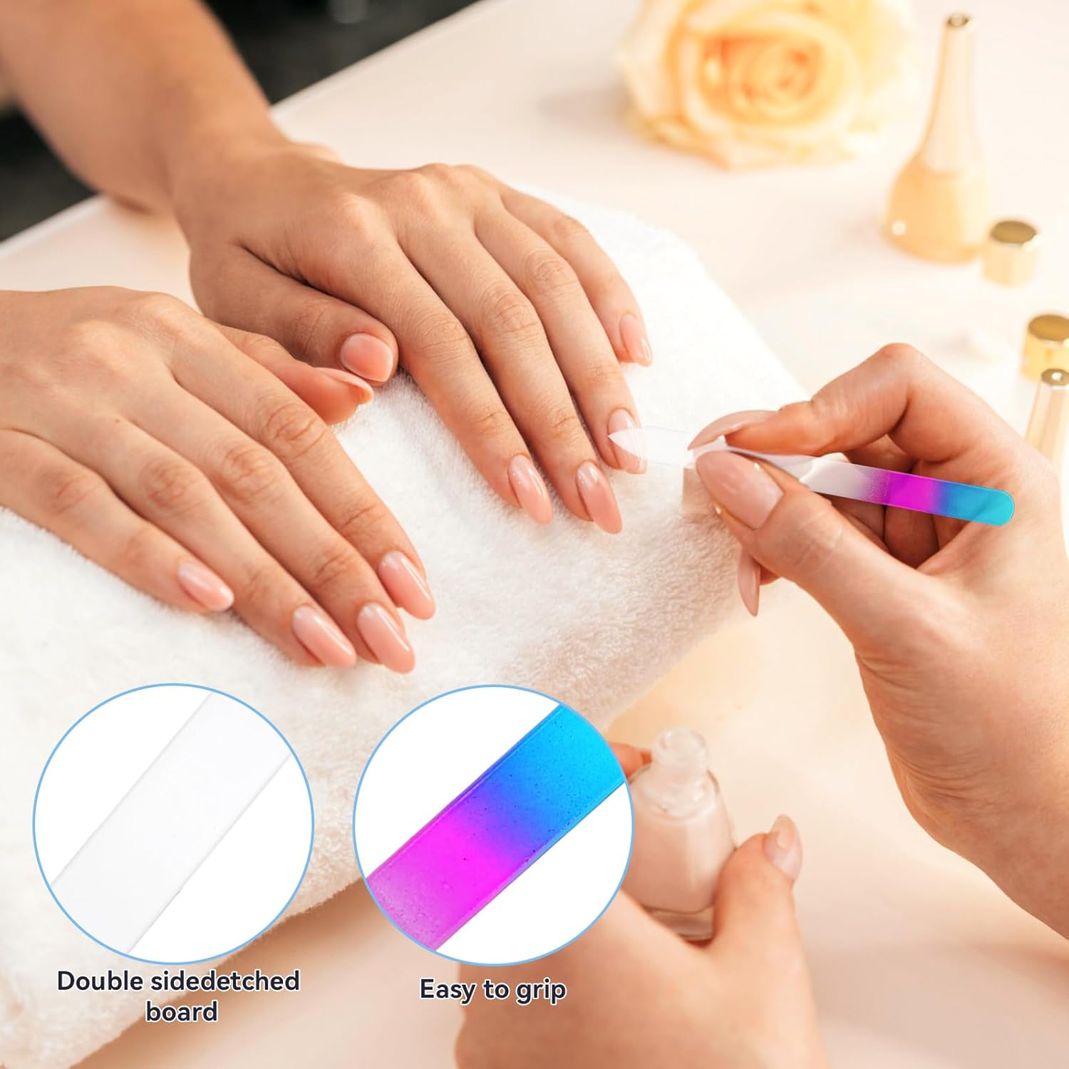 Juego de 6 limas de uñas de vidrio para uñas naturales, empujador de cutículas de cristal, juego de limas de uñas de vidrio con tableros de esmeril