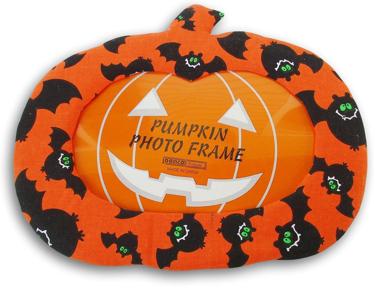 Marco de fotos con forma de calabaza de Halloween para fotos de 5 x 7 (murciélagos en naranja)