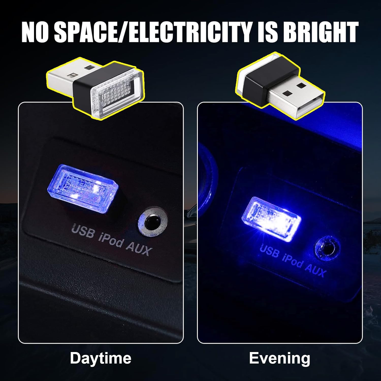 Ziciner 4 lámparas LED USB para interior del automóvil, mini luz nocturna LED portátil, kit de iluminación ambiental de interfaz USB enchufable,