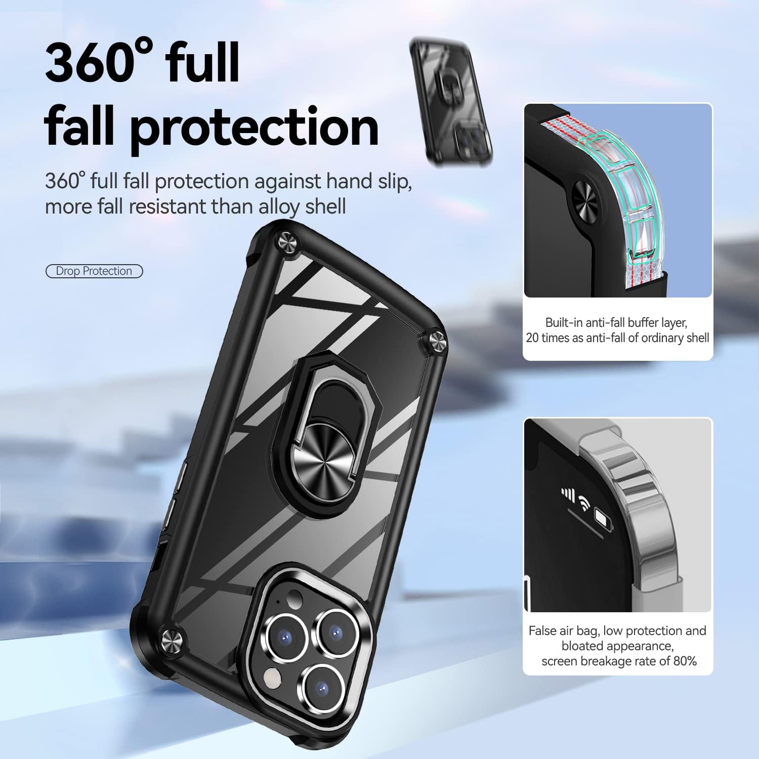 AUPAI Funda protectora para iPhone 15 Pro con protector de pantalla, cristal transparente, antiamarillo, resistente funda protectora de acrílico con