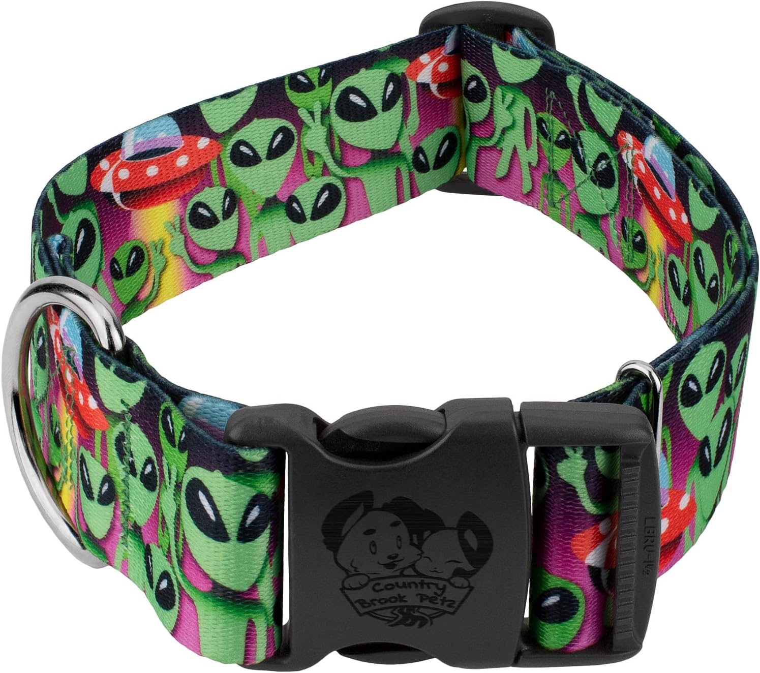 Country Brook Petz – Collar de perro de lujo Space Aliens – Colección Geek Chic con 4 diseños para cualquier mega fan (1 12 pulgadas, mediano)