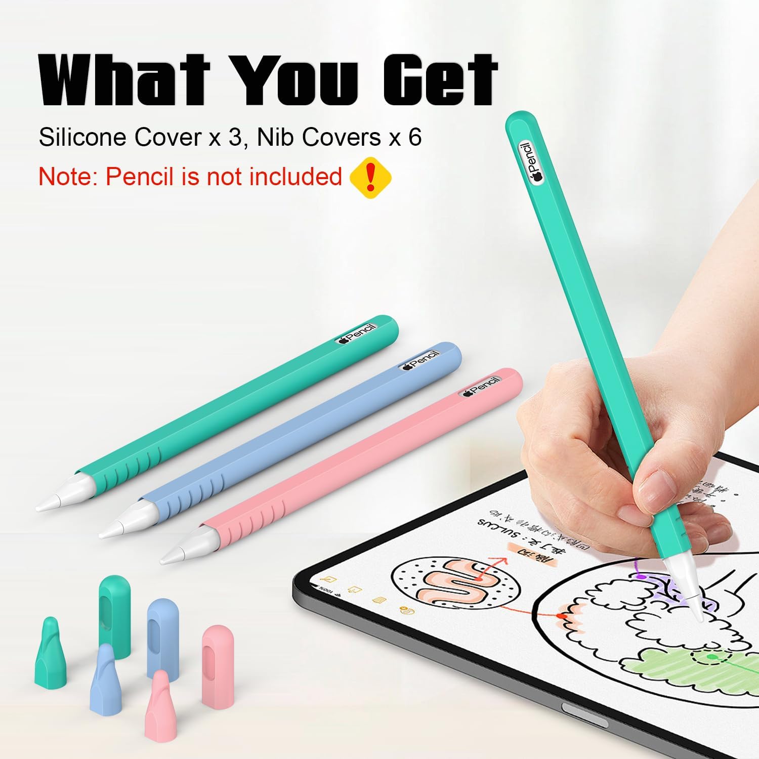Laviitp Paquete de 3 fundas compatibles con Apple Pencil de 2 generación funda de silicona para iPencil 2 Gen con cubierta de 6 puntas, accesorios