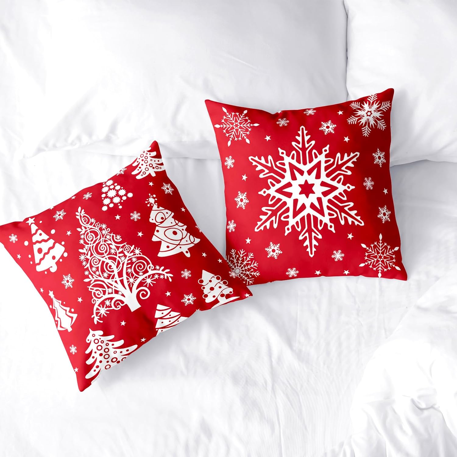 Kwlegh Juego de 2 fundas de almohada rojas de invierno de 18 x 18 pulgadas, juego de 2 almohadas de copos de nieve, fundas de almohada decorativas