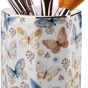 Jwest – Soporte para bolígrafo, de cerámica, dorado brillante, con diseño de mariposa, para niñas, niños y mujeres, duradero, organizador de Jwest – Soporte para bolígrafo, de cerámica, dorado brillante, con diseño de mariposa, para niñas, niños y mujeres, duradero, organizador de