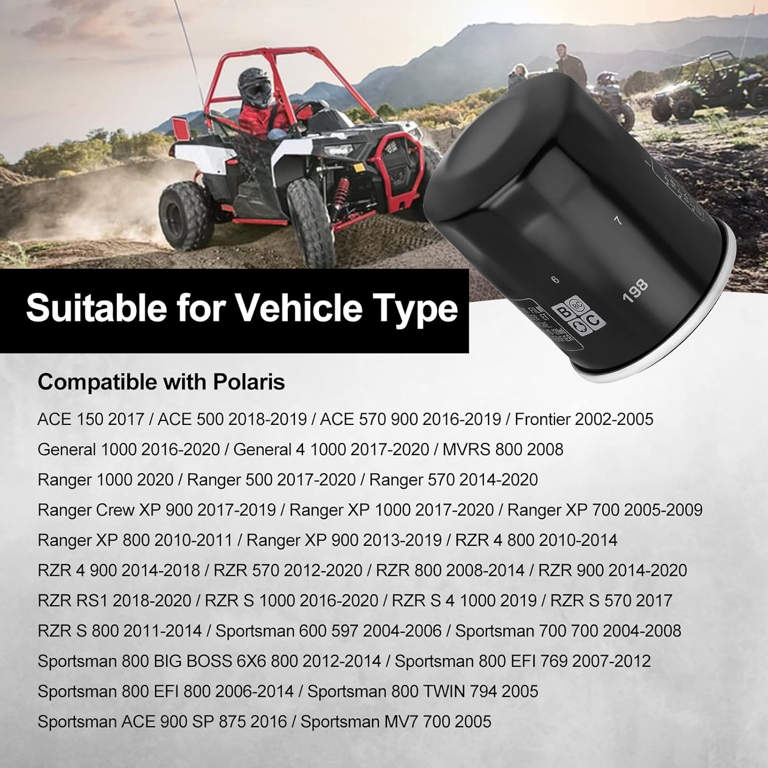 2540122 2540006 Filtro de aceite compatible con Polaris ACE 150 500 570 900 Ranger Crew 570 800 900 Sportsman 700 800 EFI Frontier 2002-2005 MVRS