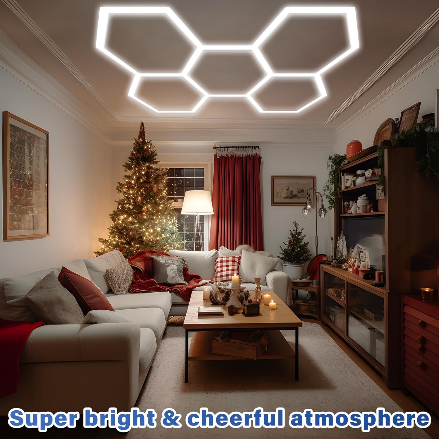 ALLYES Luz LED hexagonal para garaje, paquete de 5 luces LED hexagonales, 144 W, 17280 lúmenes, 6500 K, iluminación blanca súper brillante, para