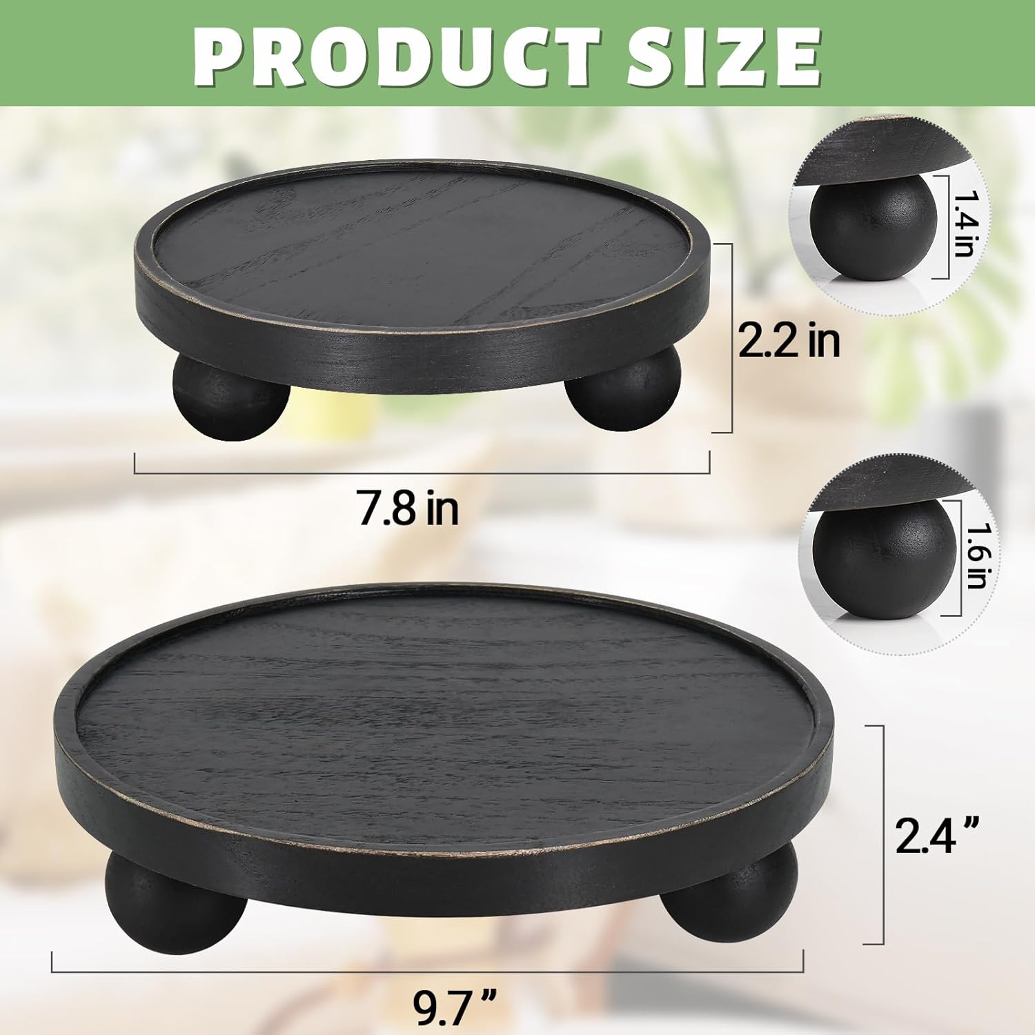 2 bandejas de madera para decoración de encimeras de cocina, elevador redondo de madera para exhibición, soportes de pedestal de granja, soporte de