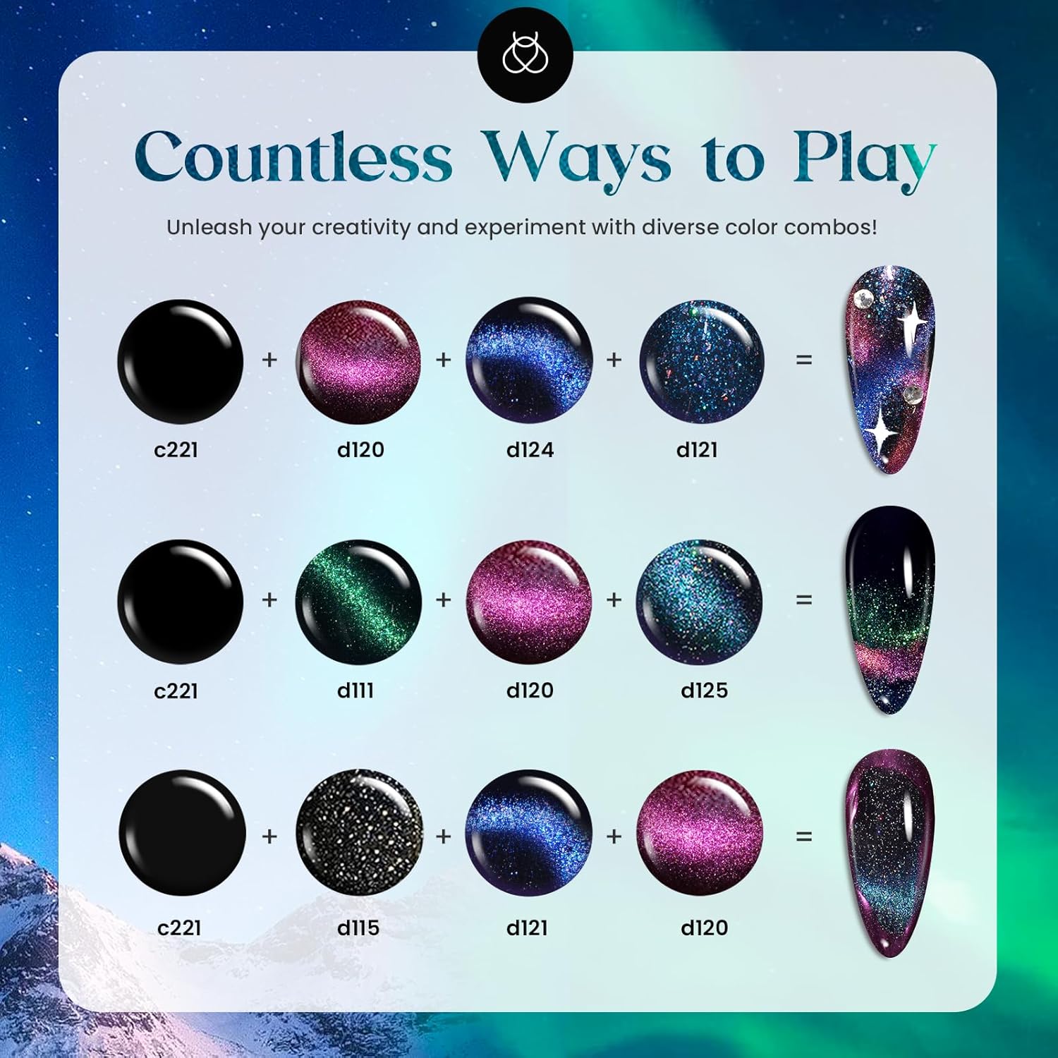 Beetles – Juego de 24 esmaltes de uñas de gel, 20 colores que cambian de color ojo de gato, juego de esmaltes de gel con purpurina con gel base,