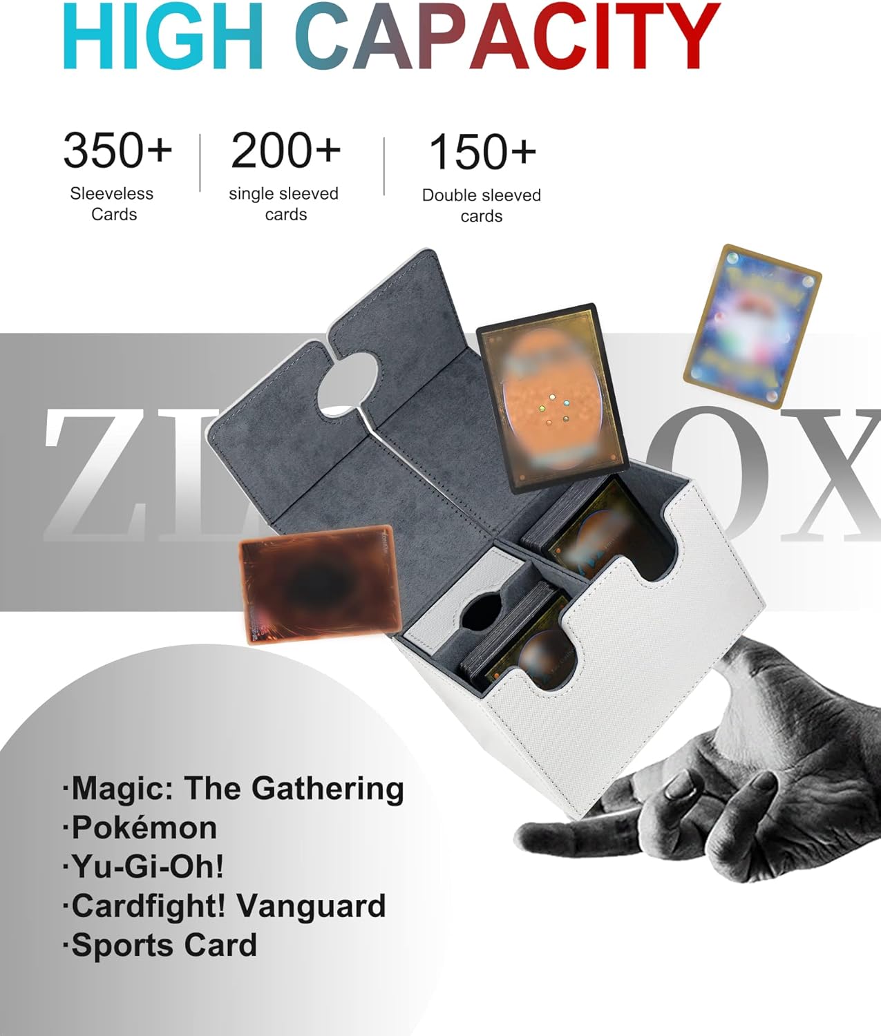 ZLCA Caja de cartas con bandeja de dados para tarjetas MTG, caja de almacenamiento de más de 200 tarjetas para TCG CCG, estuche de cuero sintético