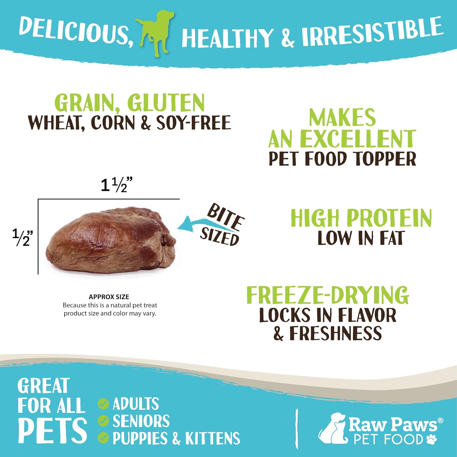 Raw Paws Corazones de pollo liofilizados para perros, 4 onzas, integrales, fabricados en Estados Unidos, corazones liofilizados para perros,