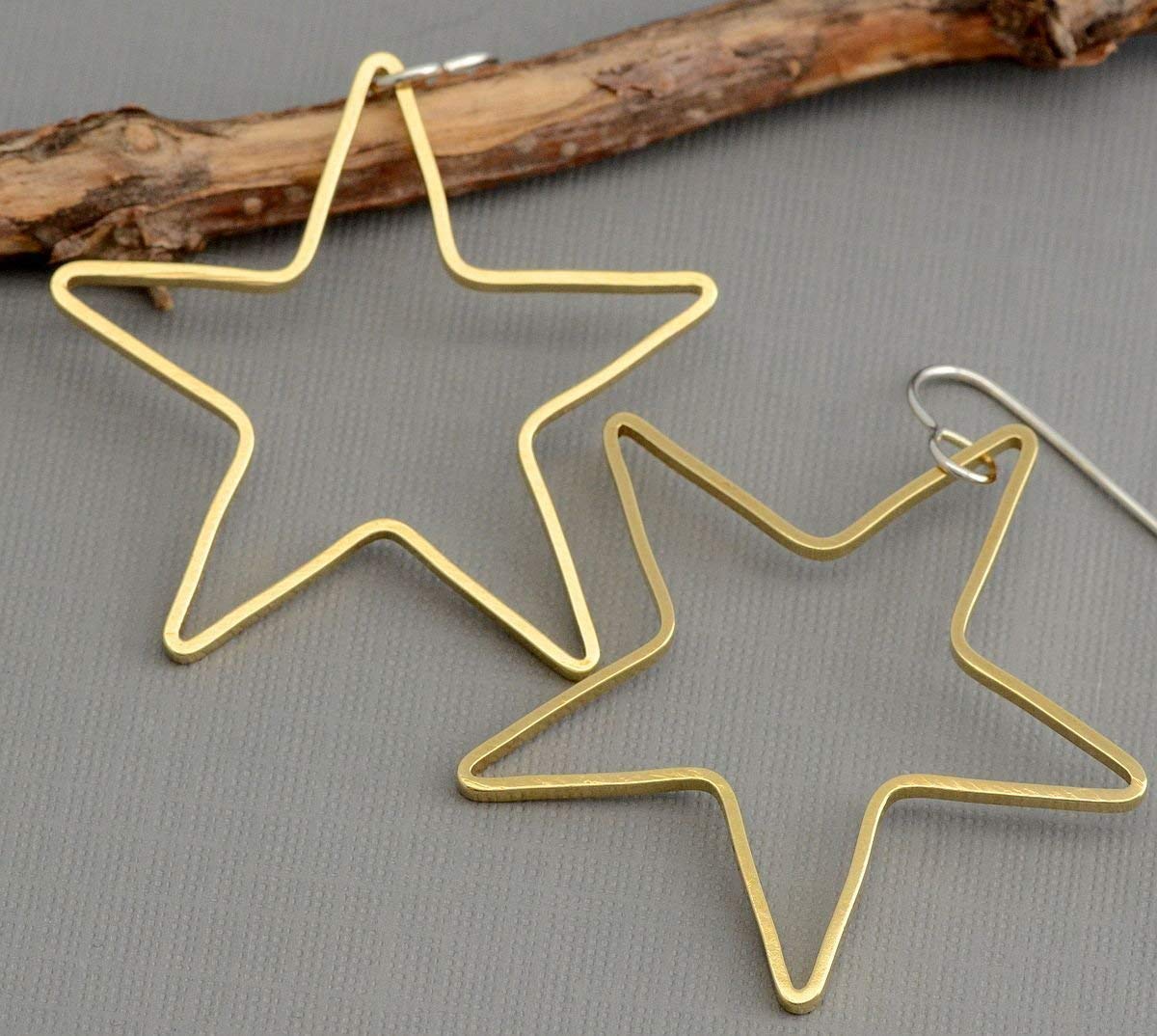 Large star gold brass hoop earrings cowgirl western southwestern dangle earrings for men women