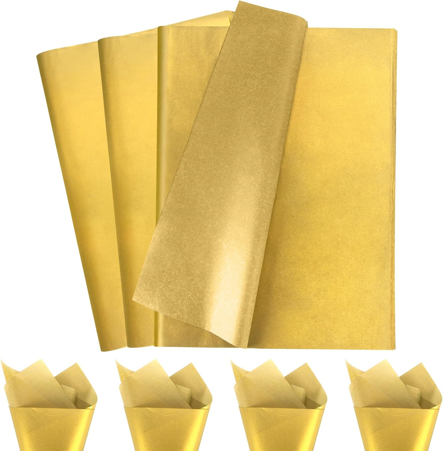 Shindel 86 hojas de papel de seda metálico dorado, papel de seda dorado para bolsas de regalo, embalaje de manualidades
