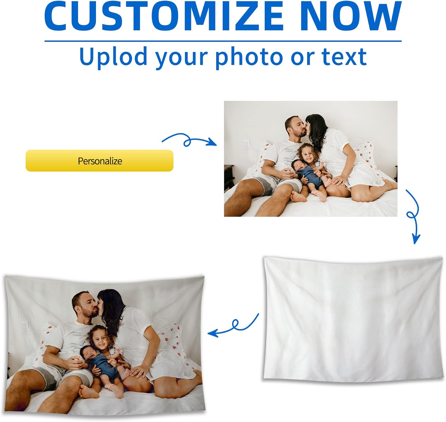 BLINGPAINTING Tapiz personalizado para cargar imágenes personalizables, telón de fondo personalizado, crea tu propio tapiz para colgar en la pared