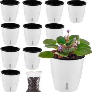 Paquete de 10 macetas de riego automático de 5 pulgadas para plantas de interior con indicador de agua, macetas de violeta africana con maceta de Paquete de 10 macetas de riego automático de 5 pulgadas para plantas de interior con indicador de agua, macetas de violeta africana con maceta de