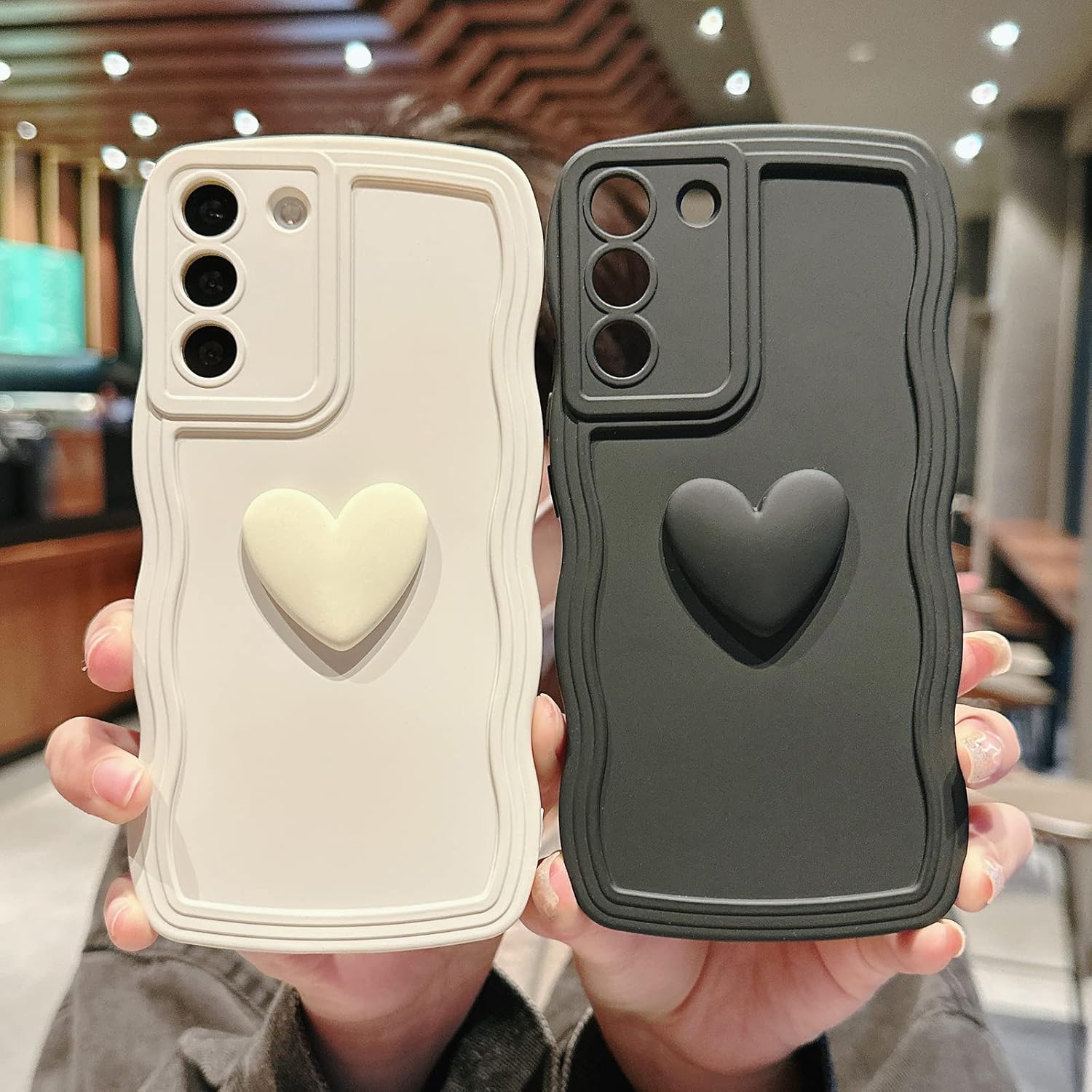 LYQZDT Funda compatible con Samsung Galaxy S22, bonita funda 3D de color sólido con forma de corazón de amor, marco de onda rizada, a prueba de