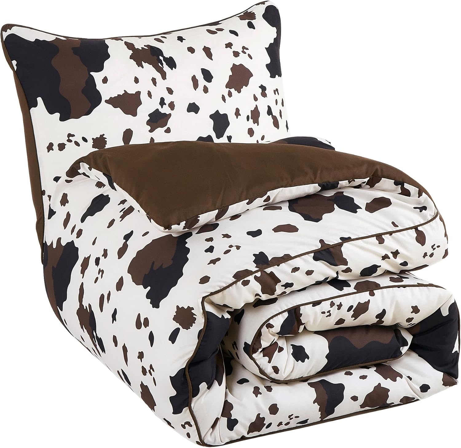 Linen Mart Juego de edredón rústico de 5 piezas de cuero de vaca, negro, blanco, marrón, cuerno de vaca, calavera, casa de campo, estilo occidental