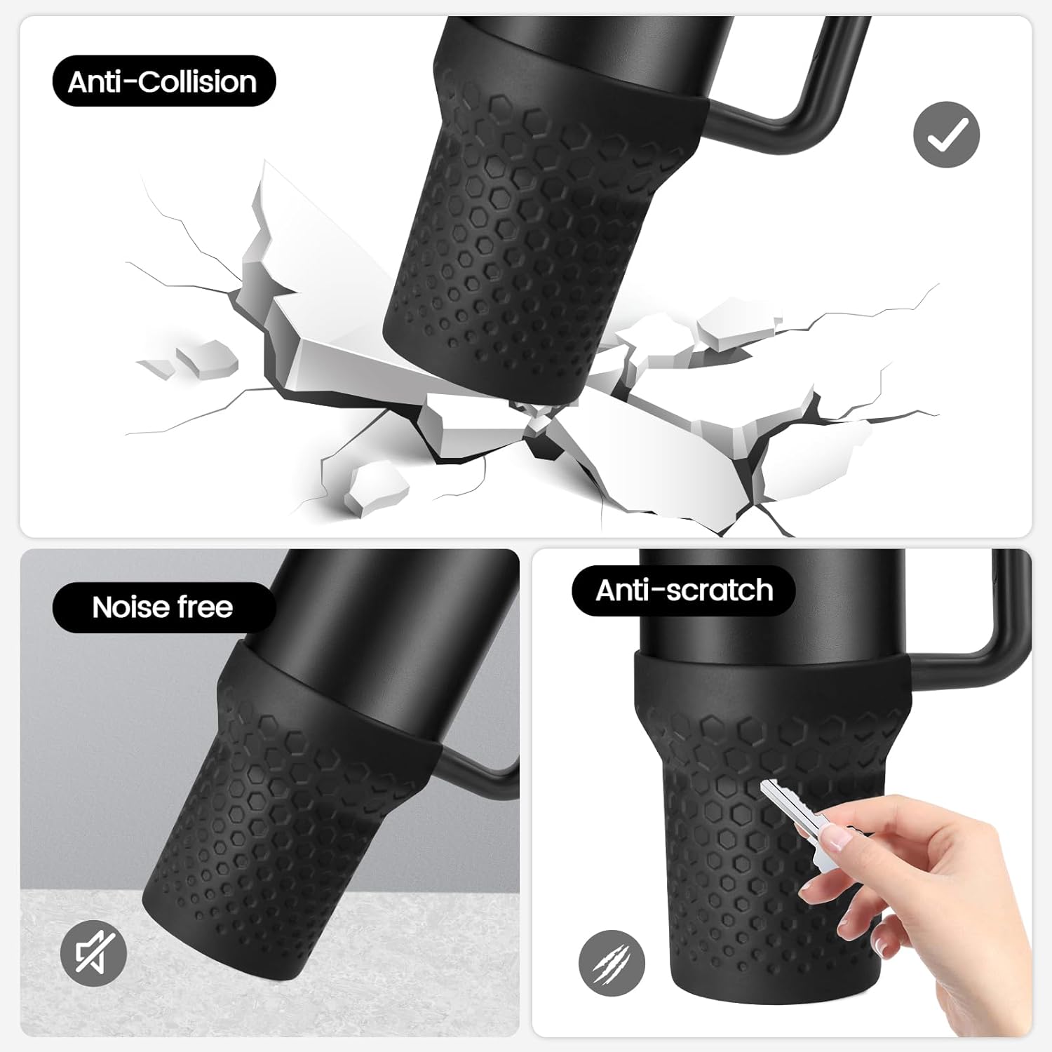 Funda de silicona para Stanley Cup de 30 onzas  20 onzas, funda negra para botas con accesorios Stanley H2.0 y Quencher Adventure Tumbler (negro, 30