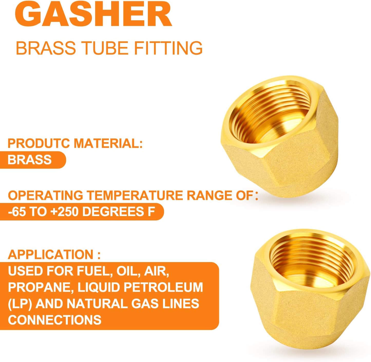 GASHER 10 piezas de latón SAE 45 grados Flare Tube Fitting, 12″ Flare Nut Aire Acondicionado Tubo de cobre Extensión de tubo de cobre a tope Tuerca
