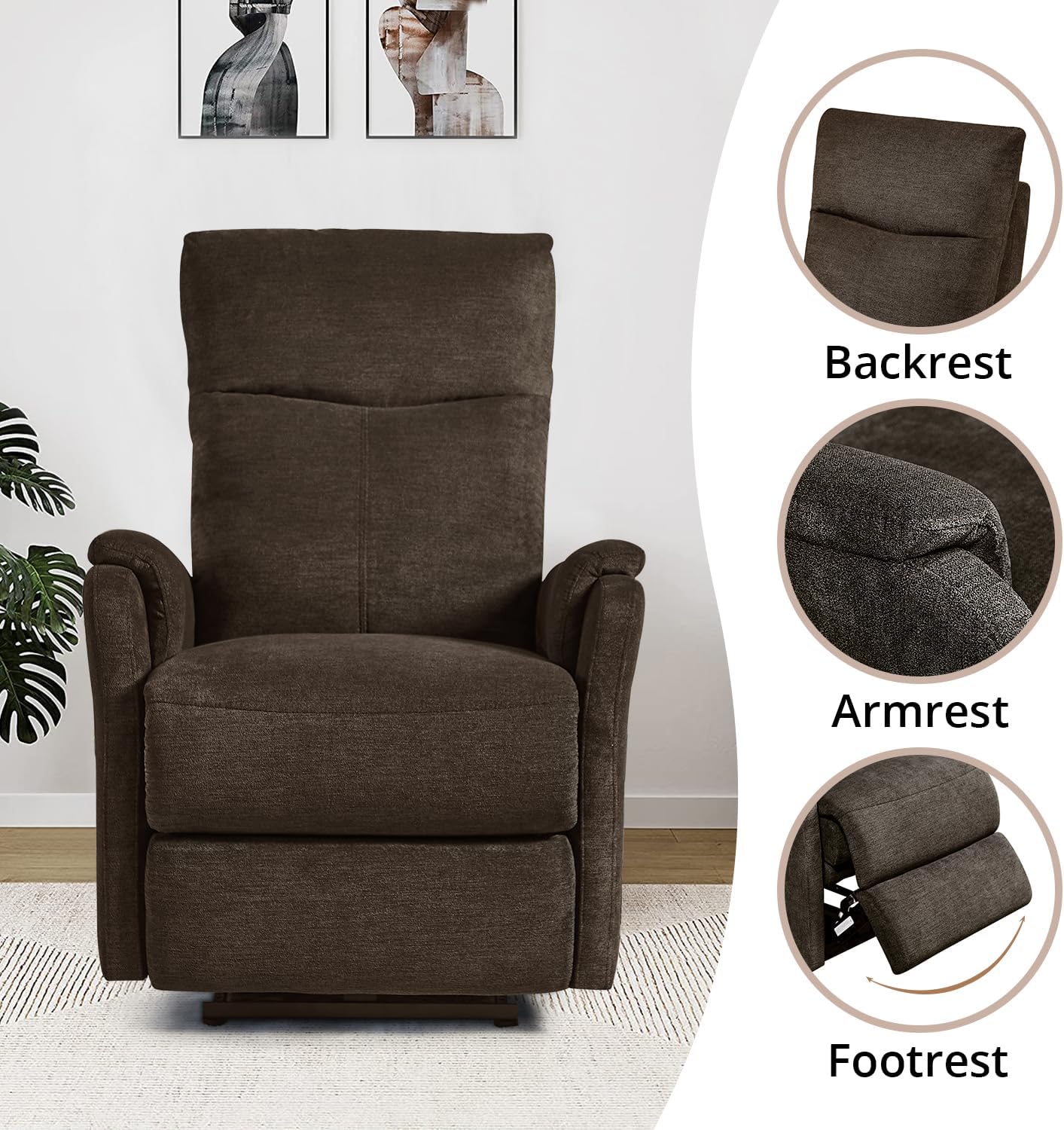 Silla reclinable para adultos y ancianos, sofá reclinable individual ergonómico, silla reclinable pequeña con puertos USB, respaldo y cojín para